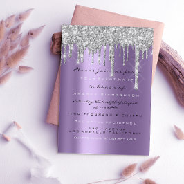 Invitación Chispa Brillo Goteo Plata Púrpura Gris  Nupcial 16