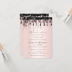 Invitación Chispa Brillo Negro Gotear Rosa Lluvia de Novia Ru