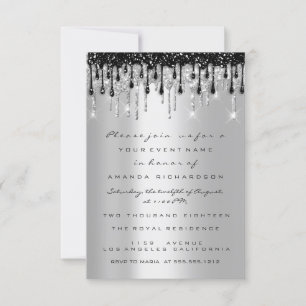 Invitación Chispa Brillo Plata Negro Goteo Nupcial Cumpleaños