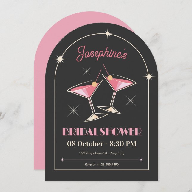 Invitación Chispa de cóctel vintage ducha de novia (Anverso / Reverso)