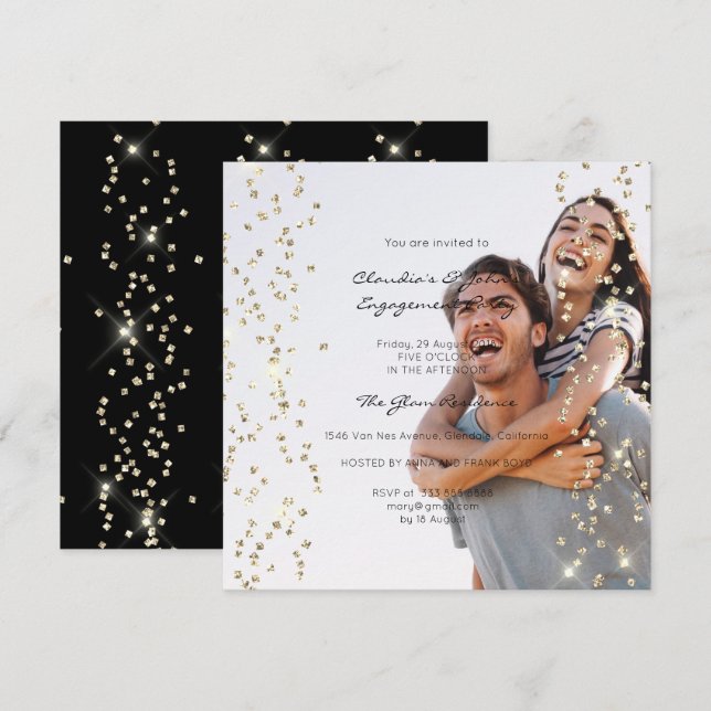 Invitación Chispa de compromiso de cumpleaños Foto Confetti C (Anverso / Reverso)
