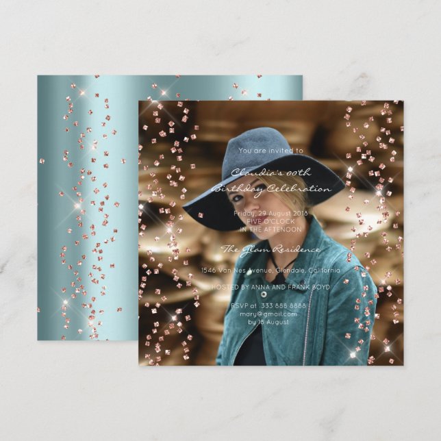 Invitación Chispa de graduación de cumpleaños Foto Confetti R (Anverso / Reverso)