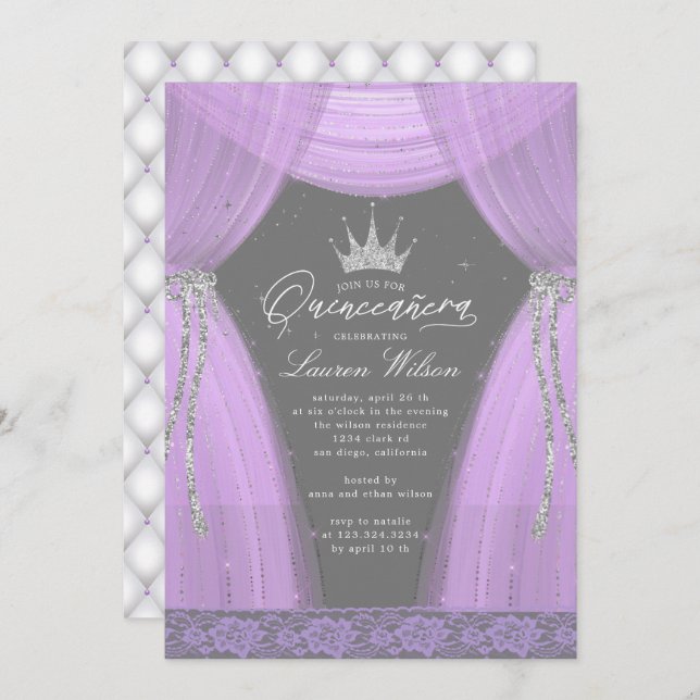Invitación chispa de princesa de lujo Quinceanera (Anverso / Reverso)