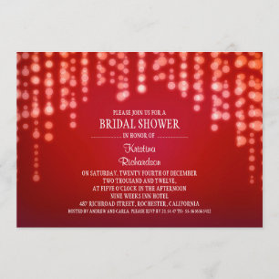 Invitación chispa de purpurina brillante luces de novia roja