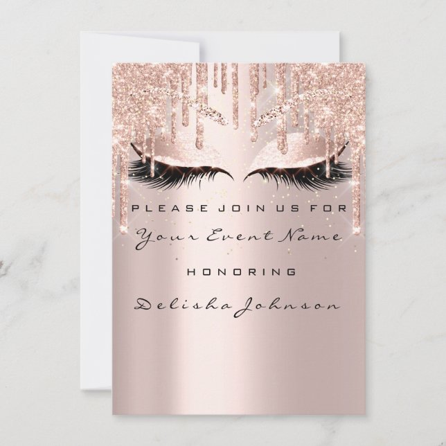 Invitación Chispa dulce 16º Purpurina Drips maquillaje de nov (Anverso)