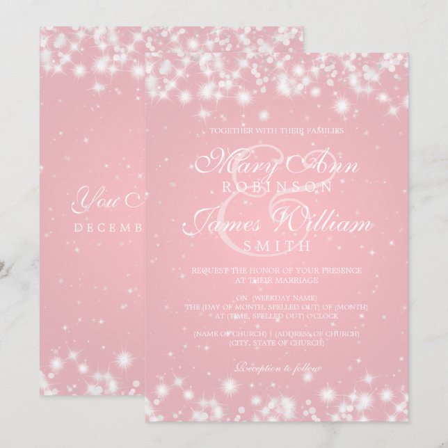 Invitación Chispa elegante Rubor del invierno de la boda (Anverso / Reverso)