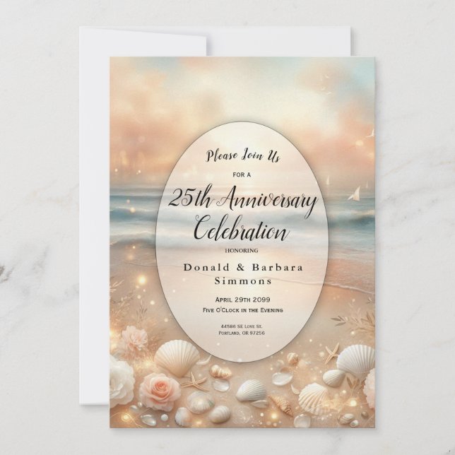 Invitación Chispa en la orilla y sueños al atardecer Aniversa (Anverso)