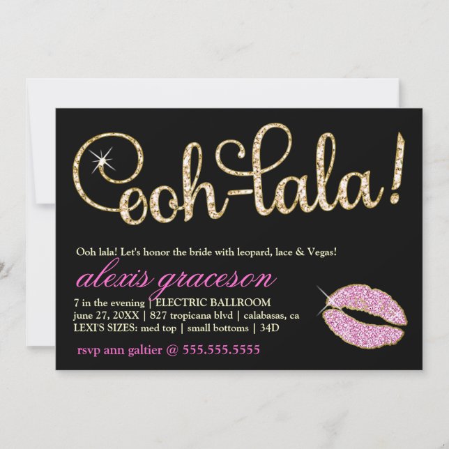Invitación Chispa glamorosa del beso de 311 Ooh Lala metálica (Anverso)