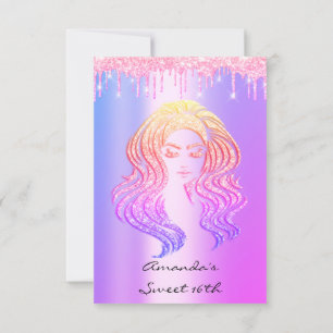 Invitación Chispa Purpurina gotea Dulce Rosa 16.ª Sirenita