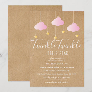 Invitación Chispa Rosa Baby Shower Rústico Kraft