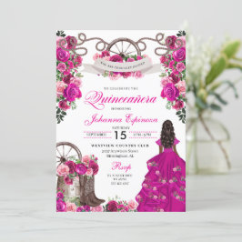 Invitación Chispa rosa de Fuchsia Charro Occidental Quinceane