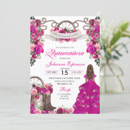 Invitación Chispa rosa de Fuchsia Charro Occidental Quinceane