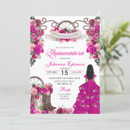 Invitación Chispa rosa de Fuchsia Charro Occidental Quinceane