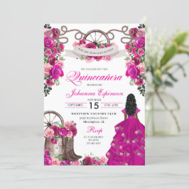 Invitación Chispa rosa de Fuchsia Charro Occidental Quinceane