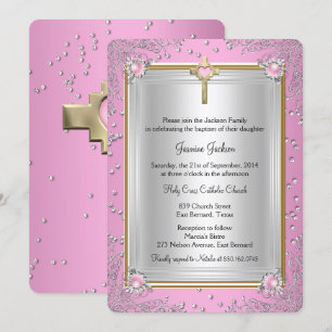 Invitación Chispa Rosa Joya Bautizo Cristalización Oro
