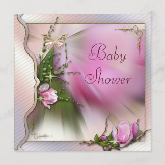Invitación Chispa rosada bonita Baby Shower de la mariposa de