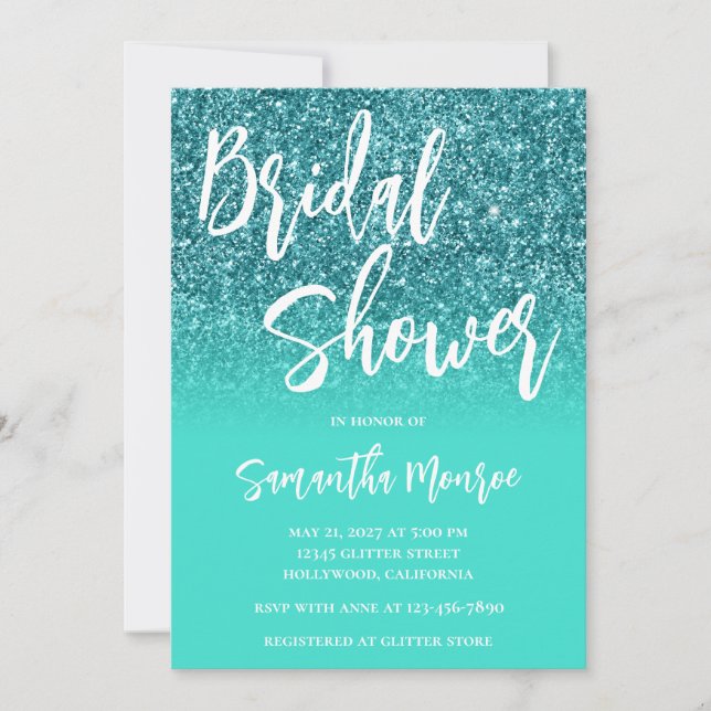 Invitación Chispa Teal Turquesa Brillante Ombre Despedida de  (Anverso)