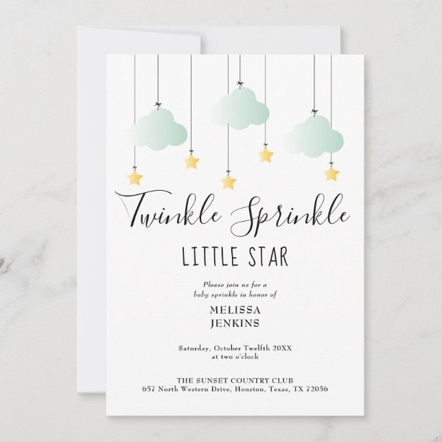 Invitación Chispas Brillantes Código QR Neutral Baby Shower (Anverso)