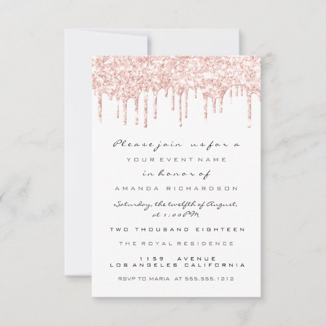 Invitación Chispas Brillo Gotas Rosa Blanco  Bodas Dulces 16 (Anverso)