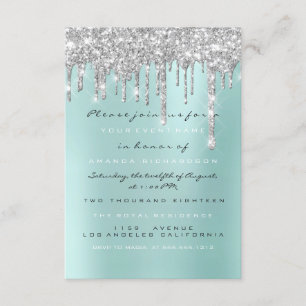 Invitación Chispas Brillo Gotea Plata Acuática Bodas Dulces