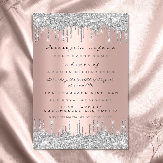 Invitación Chispas Brillo Gotea Plata Gris Novia Dulce 16 (Subido por el creador)