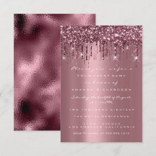 Invitación Chispas Brillo Gotea Rosa Borgoña Bridal Dulce 16