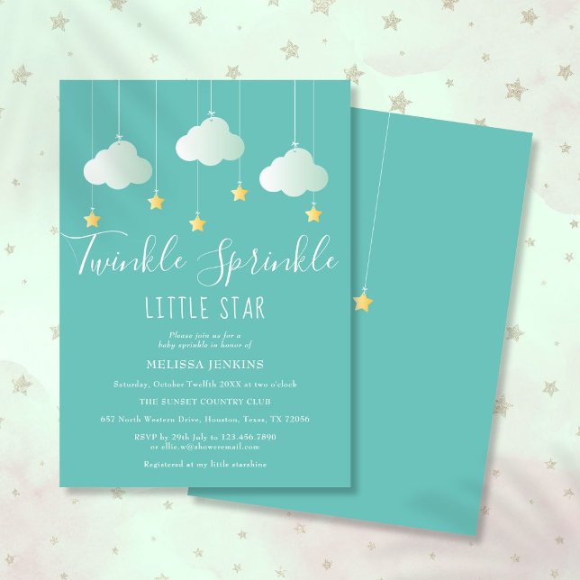 Invitación Chispas Brillo Pequeña Ducha de Estrellas para Beb (Twinkle Sprinkle Little Star Baby Shower Invitation)