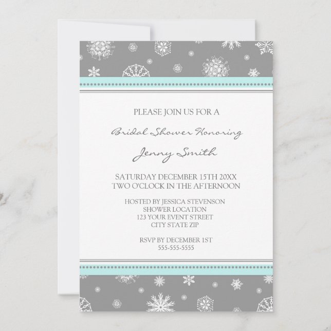 Invitación Chispas de nieve gris Aqua Bridal Winter (Reverso)