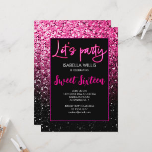 Invitación Chispas negras calientes Sweet 16 neon let fiesta