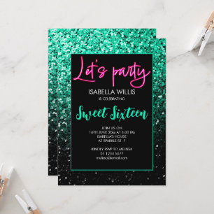 Invitación Chispas negras verdes Sweet 16 neon let fiesta