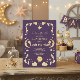 Invitación Chispeante Fiesta de Bebé Luna y Estrellas
