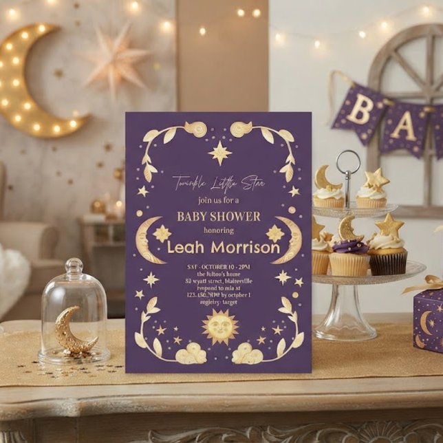 Invitación Chispeante Fiesta de Bebé Luna y Estrellas (Subido por el creador)