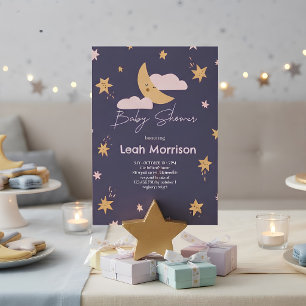 Invitación Chispeante Fiesta de Bebé Luna y Estrellas