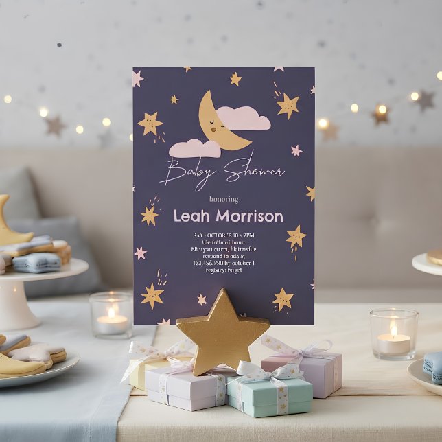 Invitación Chispeante Fiesta de Bebé Luna y Estrellas (Subido por el creador)