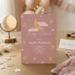 Invitación Chispeante Fiesta de Bebé Luna y Estrellas