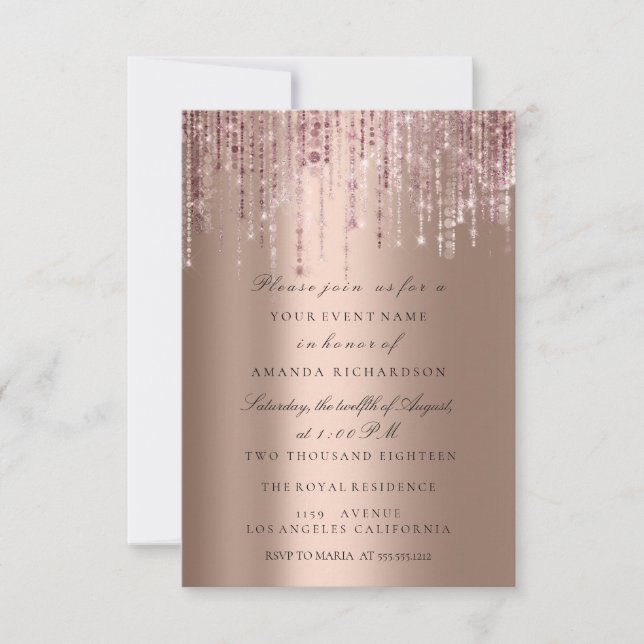 Invitación Chispear Brillo Gotea Cadenas Rosa Despedida de So (Anverso)