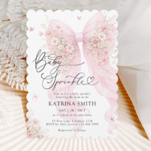 Invitación Chispeo de bebé con lazo rosa Floral Baby Shower d