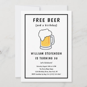 Invitación Chiste de Cerveza Gratuita Divertido Cumpleaños 30