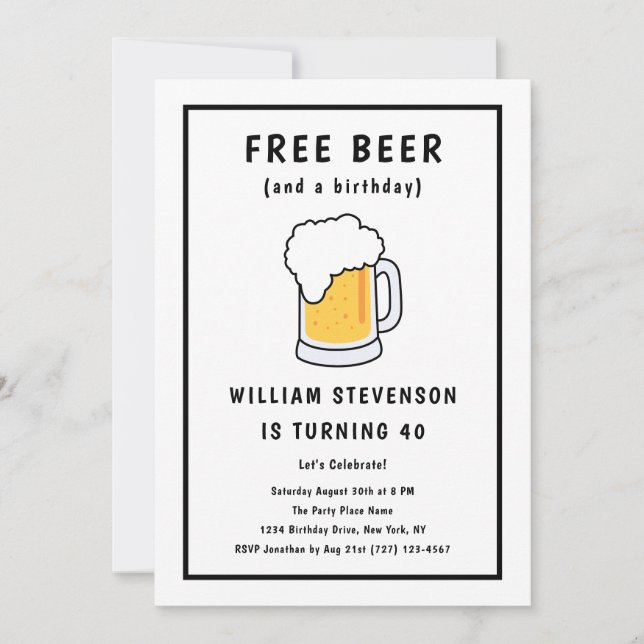 Invitación Chiste de Cerveza Gratuita Divertido Cumpleaños 40 (Anverso)