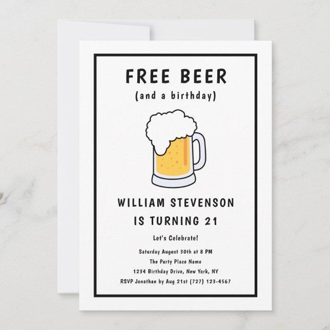 Invitación Chiste de Cerveza Gratuita Divertido Cumpleaños de (Anverso)