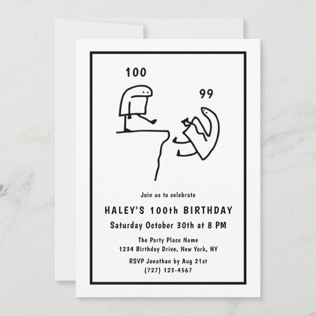 Invitación Chiste Meme Humor Simple Blanco Cumpleaños 100  (Anverso)