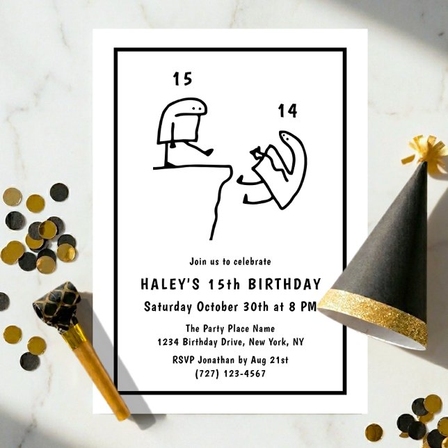 Invitación Chiste Meme Humor Simple Cumpleaños 15 Negro Blanc (Subido por el creador)