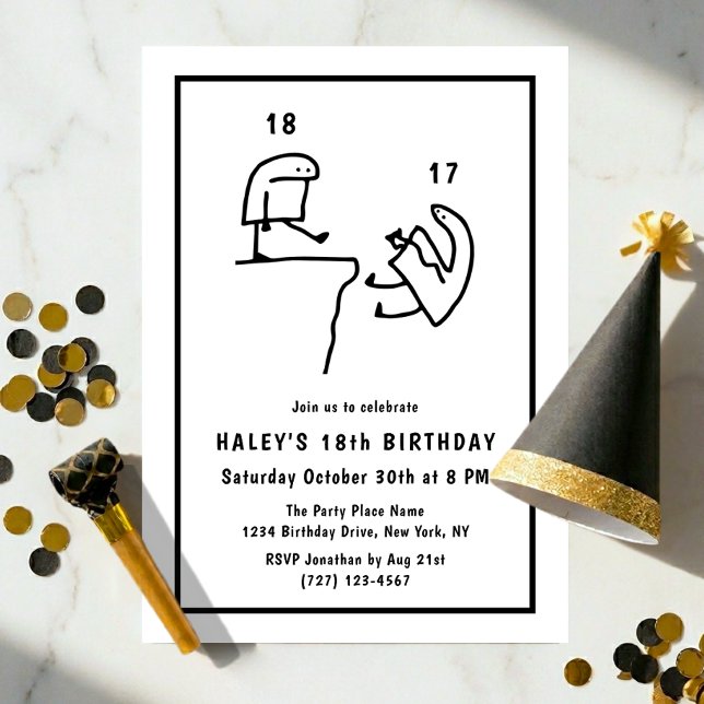 Invitación Chiste Meme Humor Simple Cumpleaños 18 Negro Blanc (Subido por el creador)