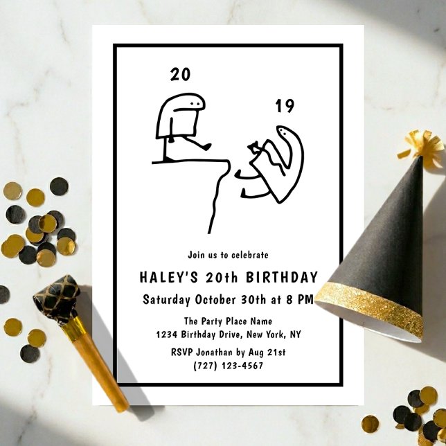 Invitación Chiste Meme Humor Simple Cumpleaños 20 Negro Blanc (Subido por el creador)
