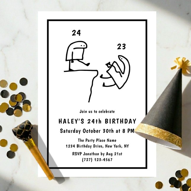 Invitación Chiste Meme Humor Simple Cumpleaños 24 Negro Blanc (Subido por el creador)