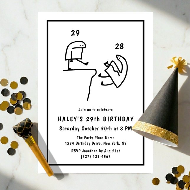 Invitación Chiste Meme Humor Simple Cumpleaños 29 Negro Blanc (Subido por el creador)