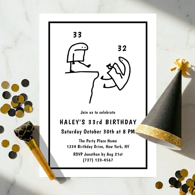 Invitación Chiste Meme Humor Simple Cumpleaños 33 Negro Blanc (Subido por el creador)
