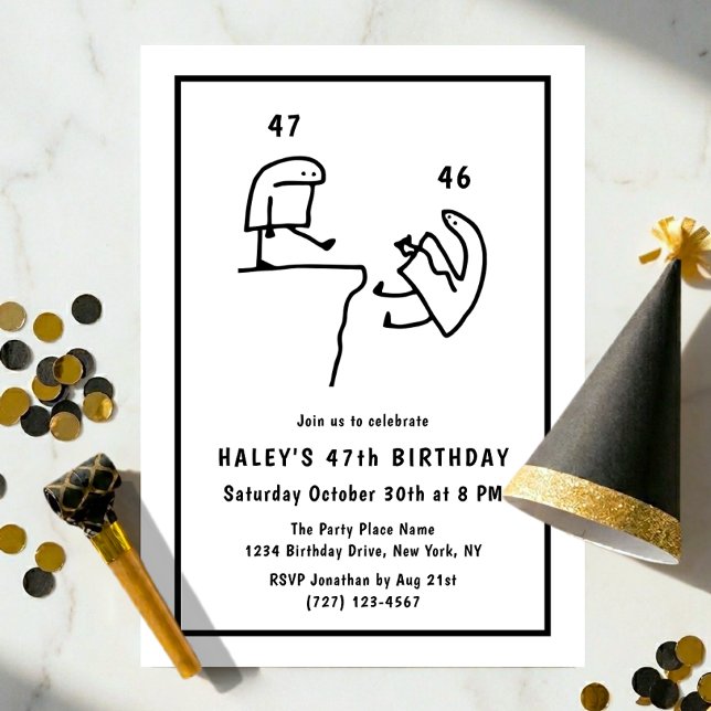 Invitación Chiste Meme Humor Simple Cumpleaños 47 Negro Blanc (Subido por el creador)