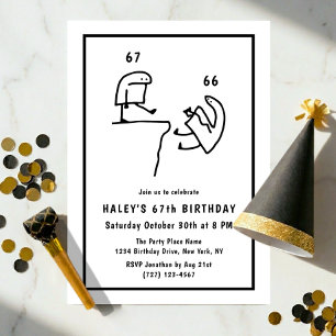 Invitación Chiste Meme Humor Simple Cumpleaños 67 Negro Blanc