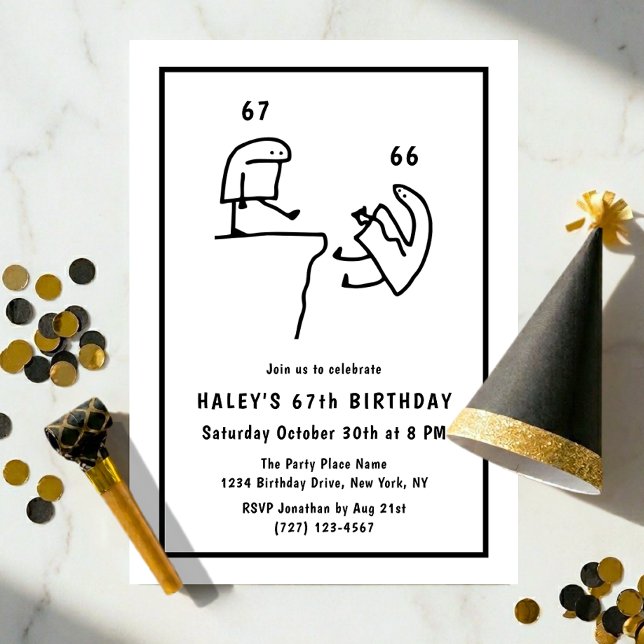 Invitación Chiste Meme Humor Simple Cumpleaños 67 Negro Blanc (Subido por el creador)